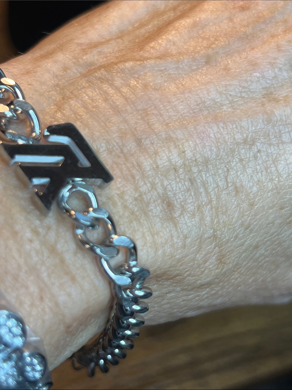 Polished Stainless Steel Silver Chain Bracelet with Letter Detail - Picture 3 of 5
